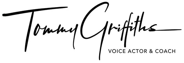 A black and white logo of the company tony gripes voice art.